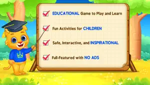 Lucas the lion in a graduation cap beside a checklist ending with Full-Featured with NO ADS