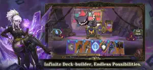 A hand of cards on the battle screen beside a silver-haired character — Infinite Deck-builder