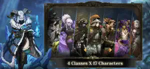 A line-up of armoured and robed characters — 4 Classes × 17 Characters