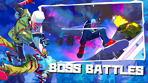 Boss fight against a purple skater-style enemy in a blue sky — Boss Battles