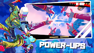 Bright power-up burst mid-fall with a timer at the top — Power-Ups