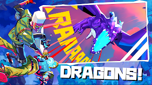 A purple dragon roaring across the sky beside the player — Dragons!