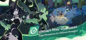 Outsmart Your Opponent promo with a dark-haired heroine and a banner about adapting formations