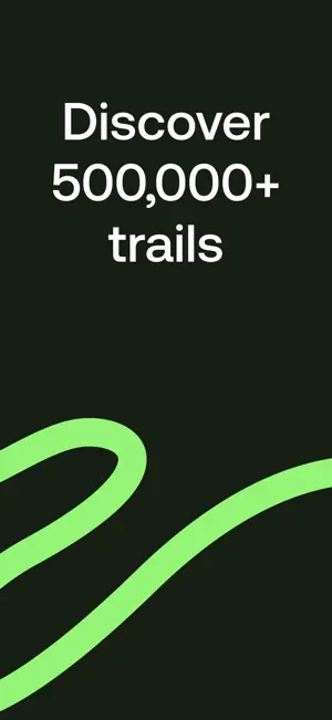 AllTrails title card reading Discover 500,000+ trails over a green trail line on a dark background
