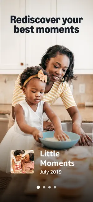 Full-screen Little Moments memory from July 2019 showing a mother and young daughter baking in a kitchen