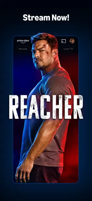 Promotional screen for a flagship series with Movies and Live TV filters