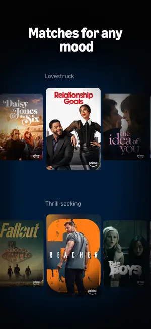 Mood-based rows grouping romance and thriller series