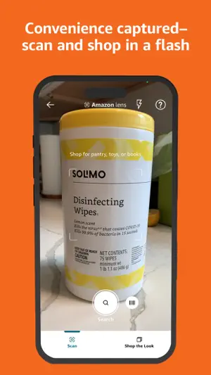 Amazon Lens identifying a container of wipes through the camera