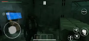 A green-lit bunker corridor with a laptop and a crouching soldier