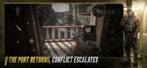 A firefight on a dock balcony — The Port Returns, Conflict Escalates