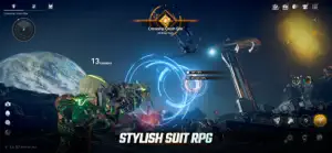Firing a blue energy ring at alien creatures with a 13-hit combo counter