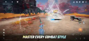 Two Guardians facing hover-drones on an orange desert with skill icons at the right