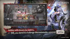Squad preparation screen with a silver-haired operator and a line about nobles and common sense