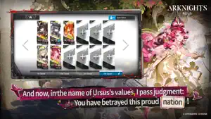 Recruitment results row of operator cards beside a pink-haired operator passing judgment