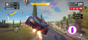 Rival car flipping mid-air after a crash, with a speed readout of 171