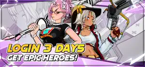 Two Legends, a pink-haired girl and a white-haired gunner, captioned login 3 days get epic heroes