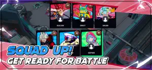 A squad-up screen with two teams of three character cards, captioned get ready for battle