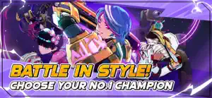 A blue-haired Legend in a golden skin beside a masked rival, captioned battle in style