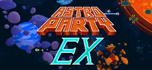 Astro Party EX title over a purple space scene with an orange planet and asteroids
