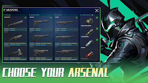 The Weapons grid of pistols, rifles, snipers and grenades — Choose Your Arsenal