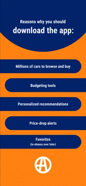 Orange promo card listing price-drop alerts, budgeting tools, favorites and personalized recommendations