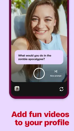 Profile video recorder with the prompt What would you do in the zombie apocalypse? and a New prompt button