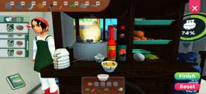 Cooking station with a bowl, a bottle and stacked plates as a staff member in a green apron waits