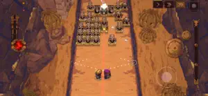A desert pit wave with a large skull emblem descending toward the hero's cart
