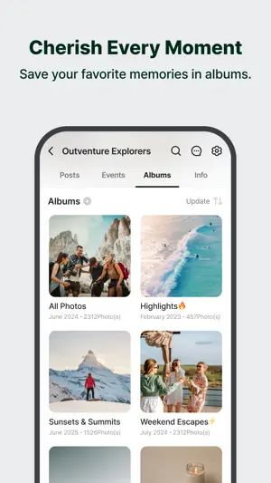 Albums tab inside a band listing collections of 2,312 and 457 photos