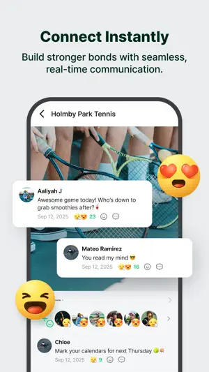 Group chat thread with member comments and emoji reactions