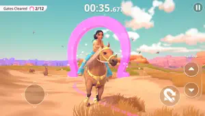 Clearing a pink gate arch in a time trial, 2 of 12 gates done at 0:35