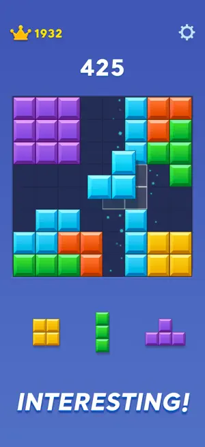 Blue board at 425 points with a piece being positioned