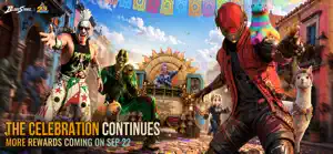 The Celebration Continues promo with masked fighters and a llama in a festive plaza