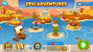 Island map selection with adventures and difficulty settings