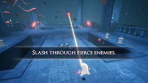 A dodge across a blue-lit hall as a laser beam sweeps past — Slash through fierce enemies