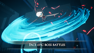 A boss fight with a huge blue energy slash — Face epic boss battles