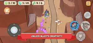 Bluey gliding down a canyon path with a launch button — Unlock Bluey's Creativity