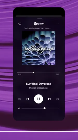 Spotify player inside the Bose app playing Surf Until Daybreak by Michael Bredenberg with playback and volume controls