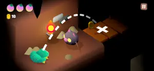 The frog in a dark cave lit by a fire spirit, with a dotted jump arc