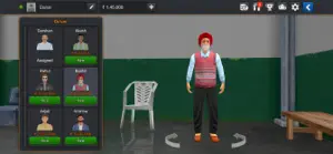 The driver-hire screen with a roster of drivers and a man in a red vest standing in the garage