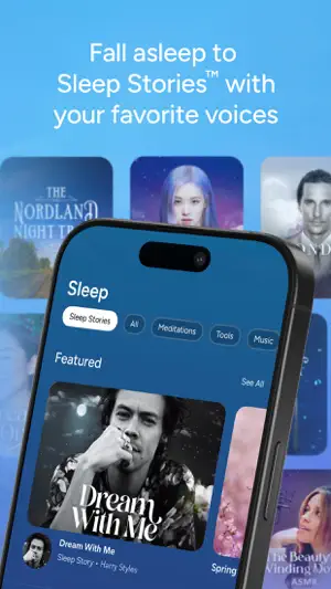 Sleep tab with featured sleep stories and voice-led titles