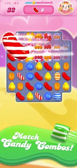 Level needing three candy canes brought down in 32 moves