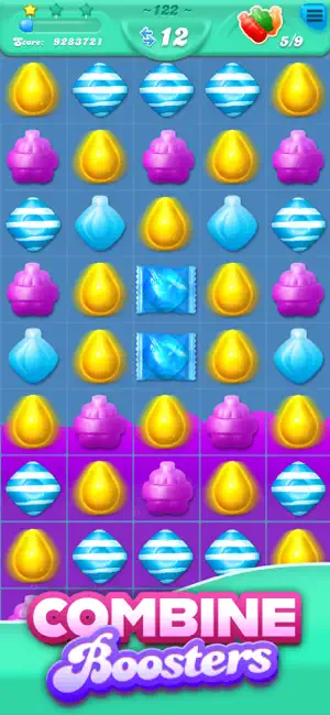 Purple board with boosters listed beneath the grid