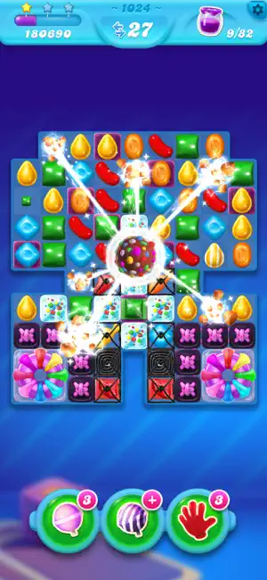 Colour bomb detonating across a large irregular board