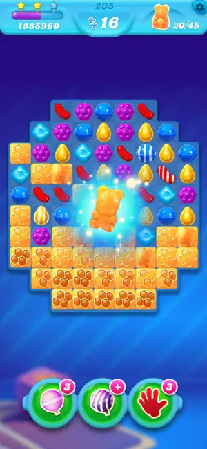Honey level with a gummy bear freed at the centre