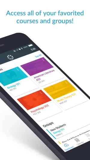 Dashboard of colour-coded course cards with study groups below