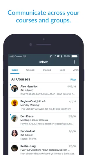 Inbox spanning all courses with unread message threads