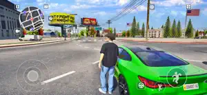 The driver standing beside a green coupé at a suburban crossroads with a minimap