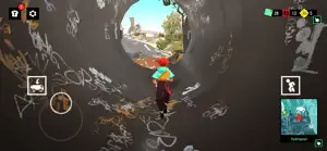 Sauge climbing out of a graffiti-covered pipe onto a rooftop