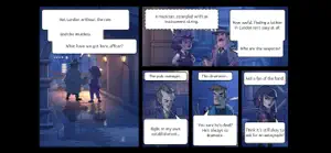 Comic-panel interrogations of suspects in a dark alley